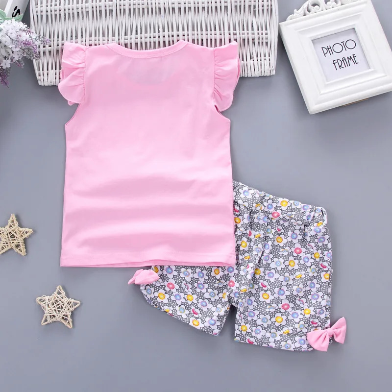 1Set Summer Baby Girls Clothes Sets for Kid T-shirt TopShort Pant Clothes Set Toddler Girl Lollipop Printed Infant Clothing Set 250613