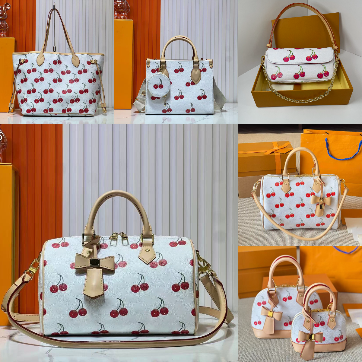 Womens tote bags cherry bag takashi murakami bag designer bag genuine leather small cherry blossom flower luxury brown women Handbag crossbody shoulder Bag