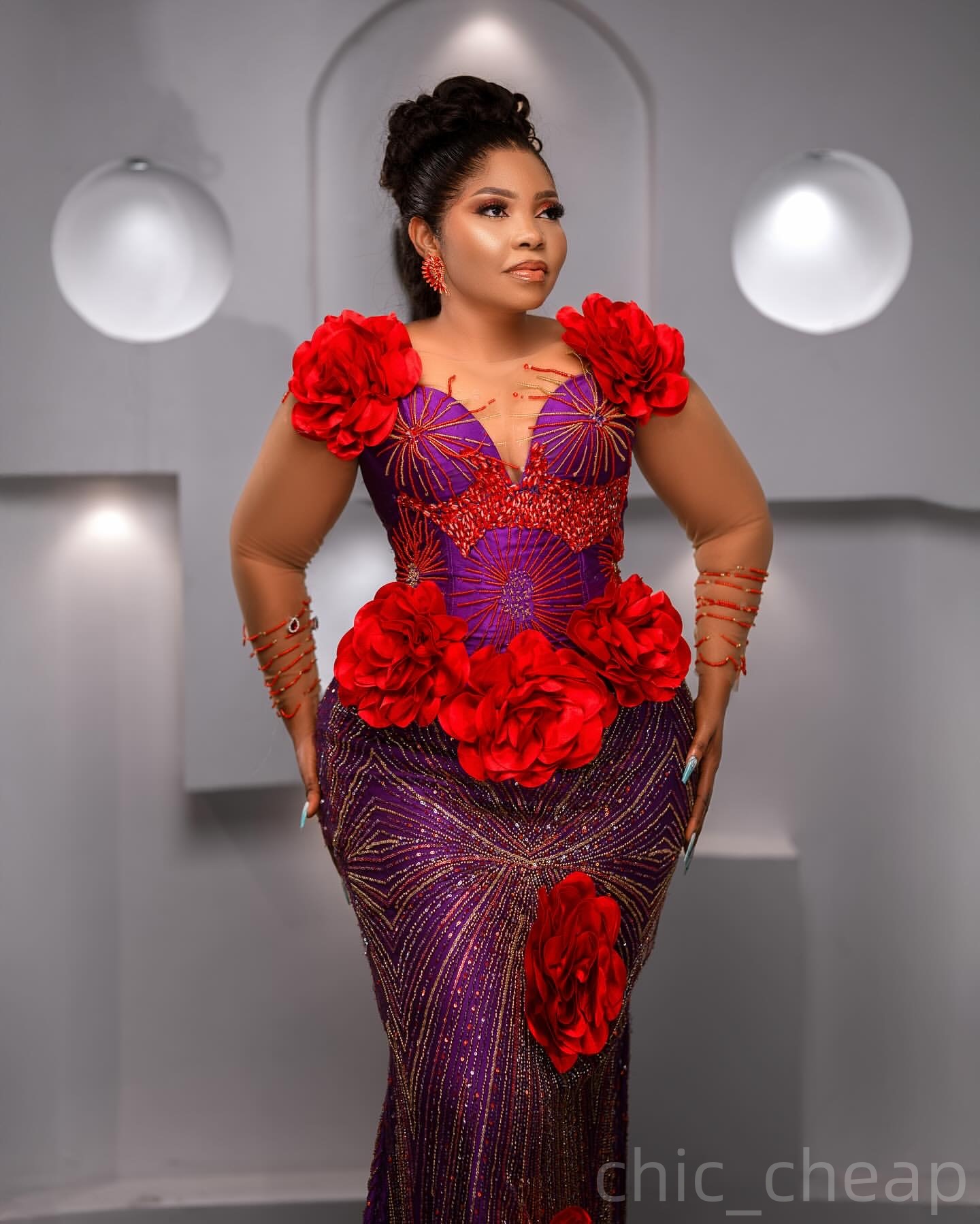Purple Mermaid Prom Dresses 2025 Beaded Flowers Sequined Evening Formal Party Second Birthday Engagement Gowns Plus Size Dress For Special Occasions