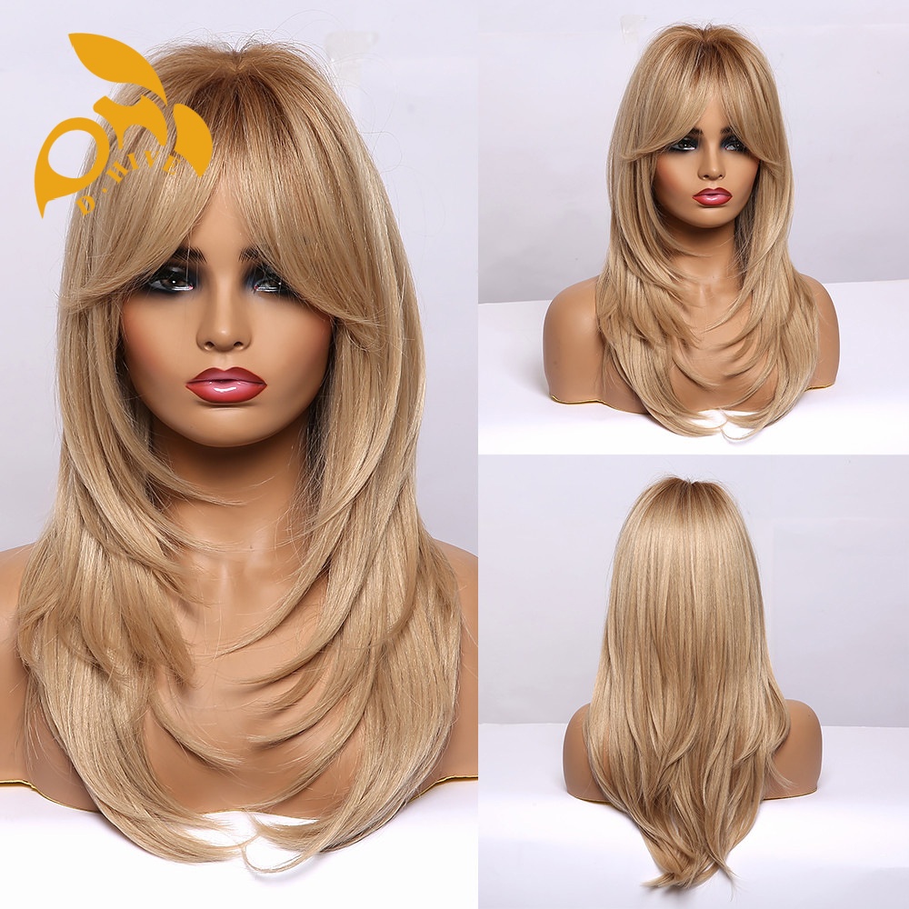 Free shipping Hair Wigs for womans wigs human hair large wave bang long curly hairfull head set women's wig color Golden Burgundy gradient