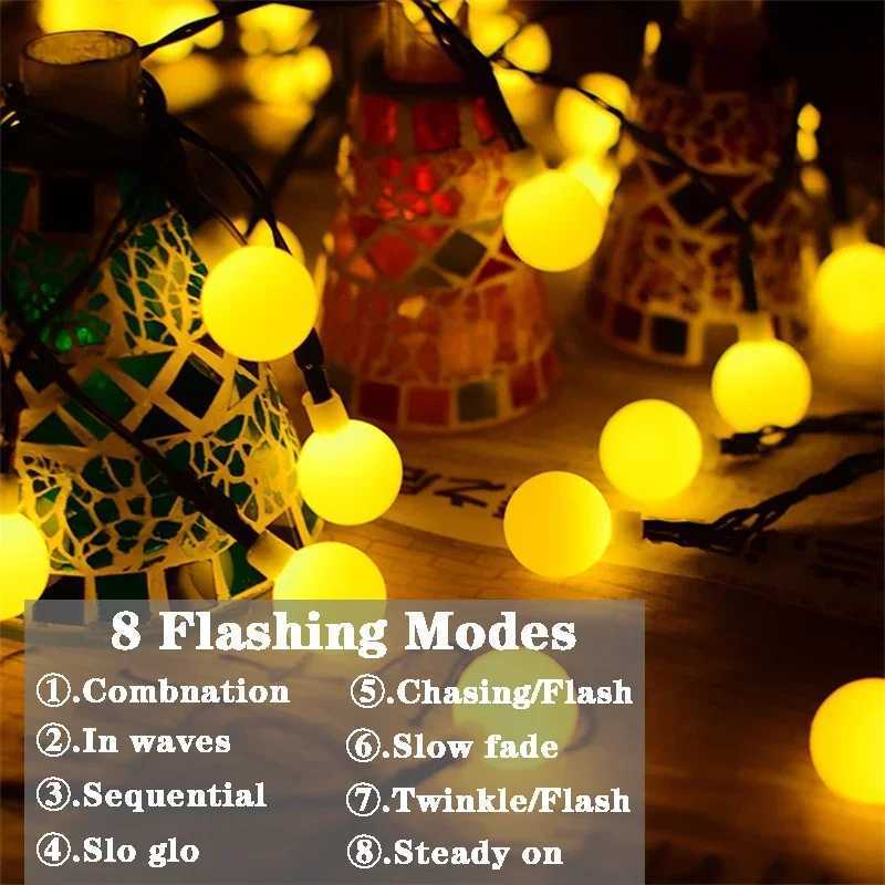5M 7M 12M LED Light String Solar Fairy Ball Light Festive Light Garland Christmas Wedding Outdoor Garden Ramadan Decoration 2025 XJ250612