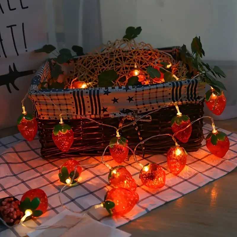 1PC 10/20/30/40 LED Strawberry Fairy Lights Battery Operated Fruit String Lights For Indoor Outdoor Bedroom Holiday Decoration XJ250612