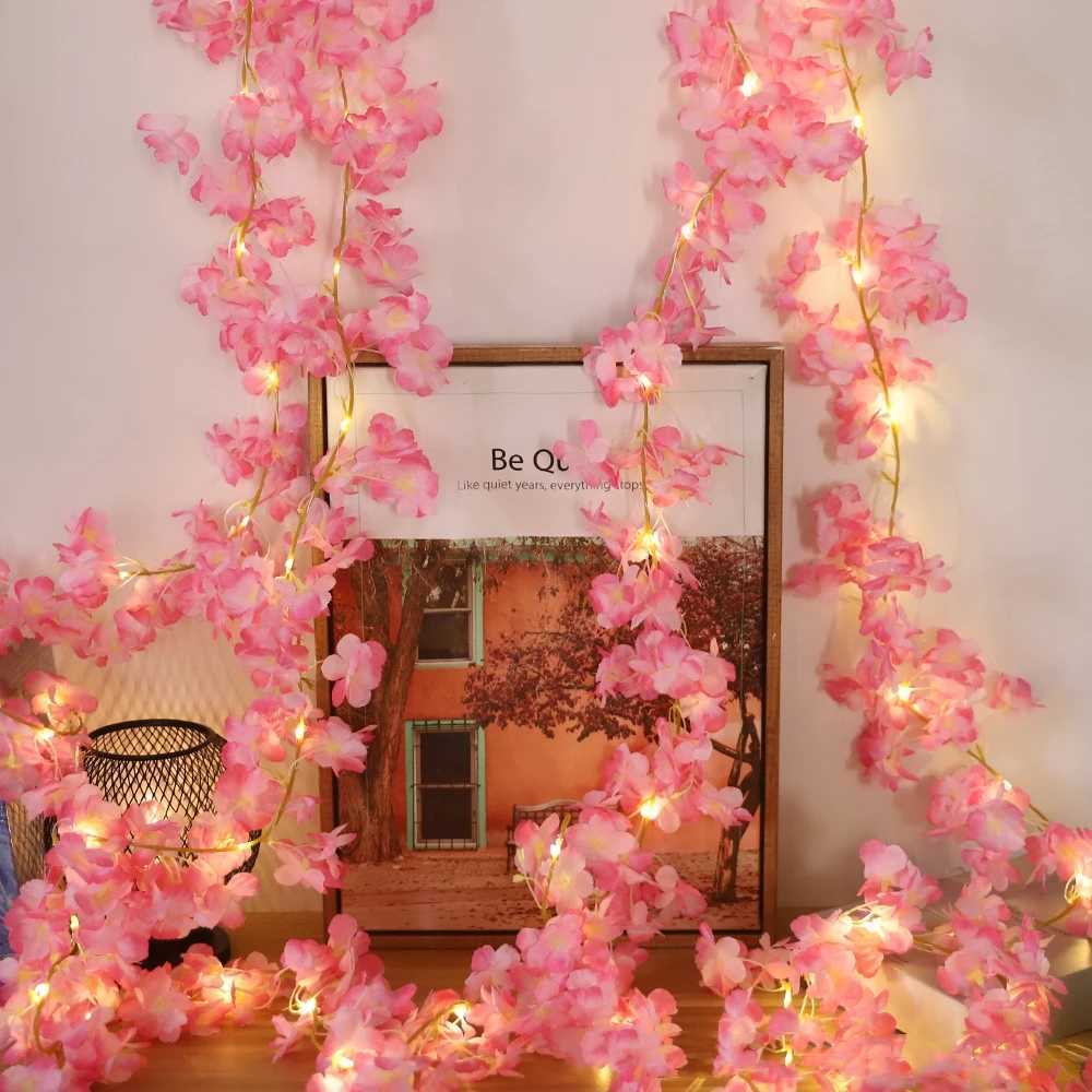 Fairy String Warm White 2/5m 20/50Leds Cherry Blossom Battery Powered Lights Artificial Flower for Wedding Party Bedroom Decor XJ250612