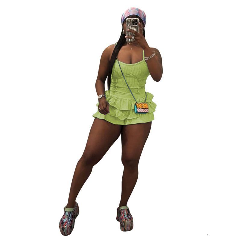 Womens Tracksuits Two Pieces Set 2025 New Fashion Washed Strap Ruffle Skirt Set 5 Colors