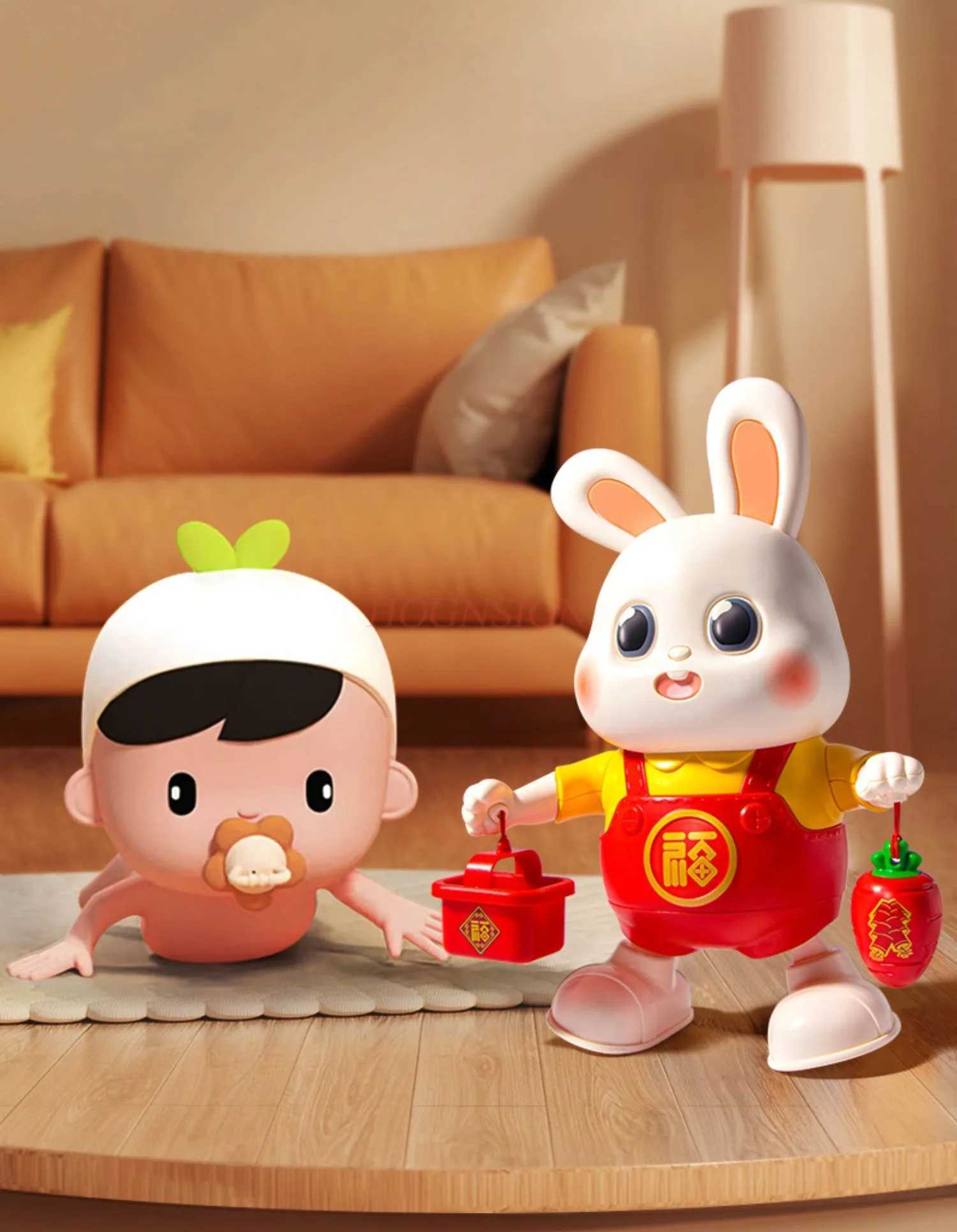 Electric Little Fu Rabbit Baby Toy Can Dance Childrens Head Up Practice Training L250612