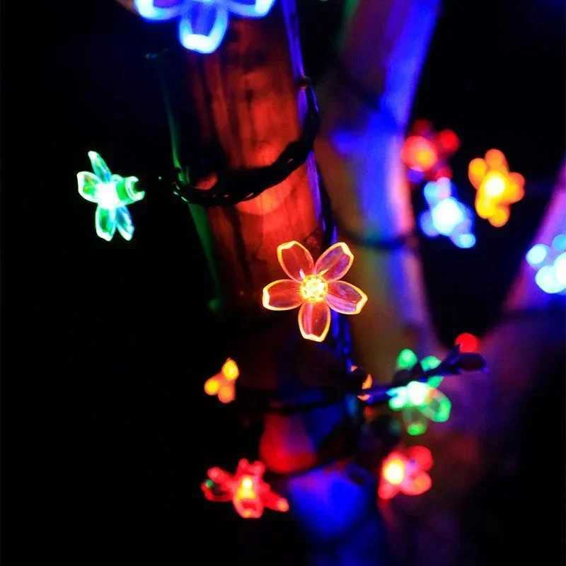 5M/7M/12M Solar Cherry Flower String Lights Outdoor Waterproof 8 Mode Fairy Light Christmas Garden Party Decoration Wedding Lamp XJ250612