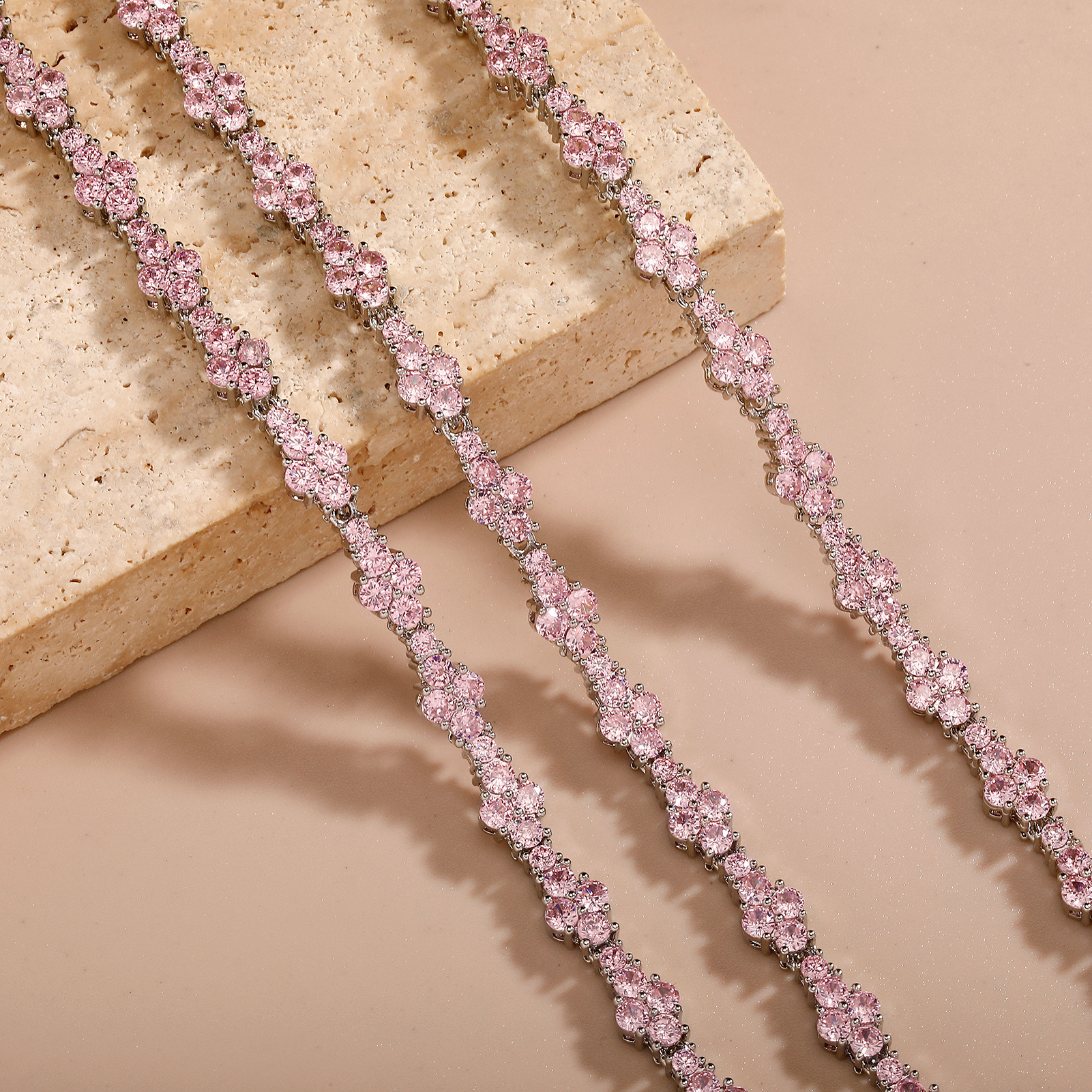 5mm 7/9 Inch Pink Cz Stones Womens Bracelet Anklet Hip Hop Tennis cross Chain Foot Ankle Bracelets Spring Buckle Sparkly Cubic Zircon Diamond Jewelry 