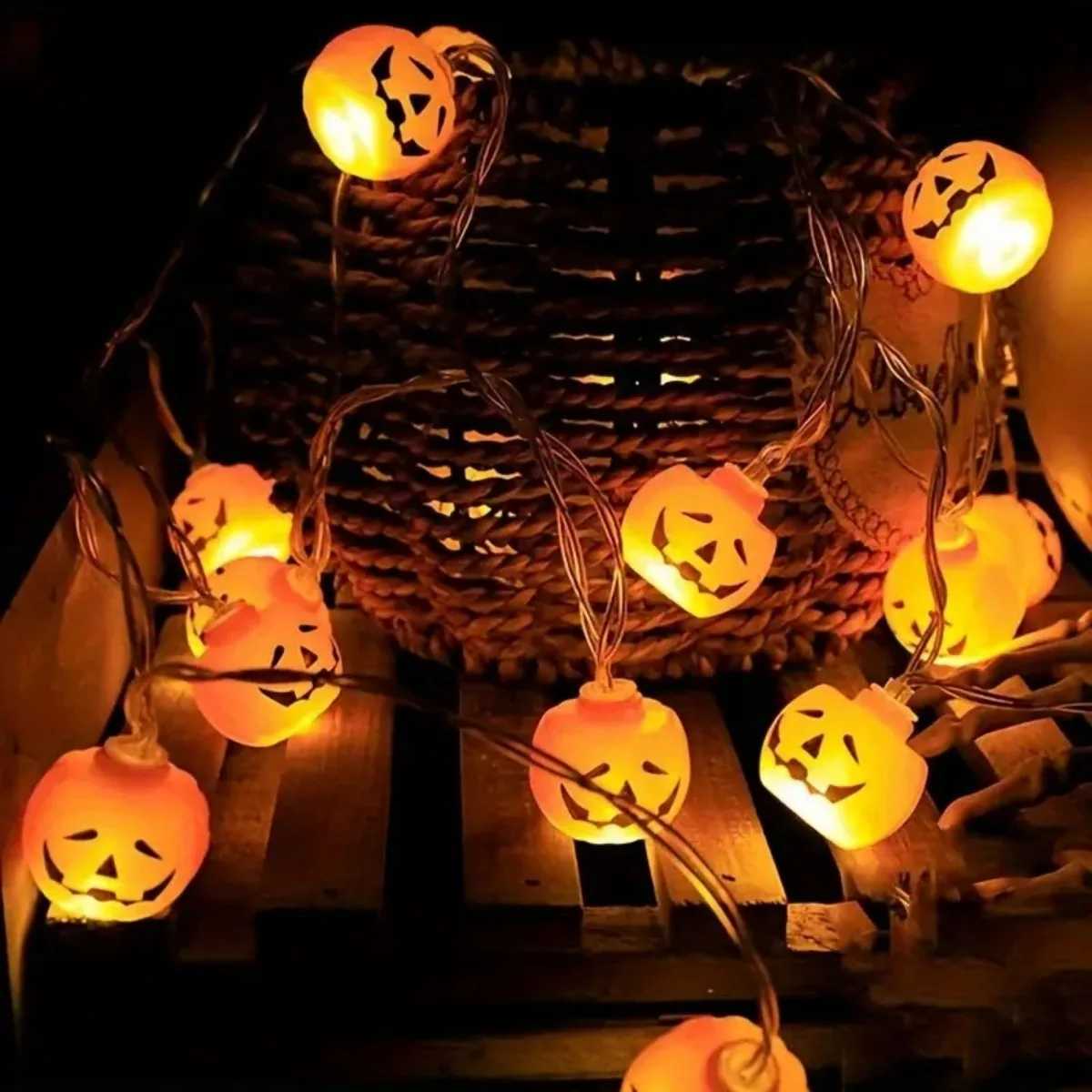 1PC LED Halloween Mini Pumpkin String Lights Battery Powered Indoor Decorative Lights Scary Atmosphere Lamp Suitable For Bar XJ250612