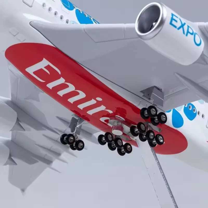 45.5cm Airplane Model 1/160 Scale A380 Emirates Expo Airline Aircraft with Light wheels DieCast Plastic Resin Model Collectible L250612