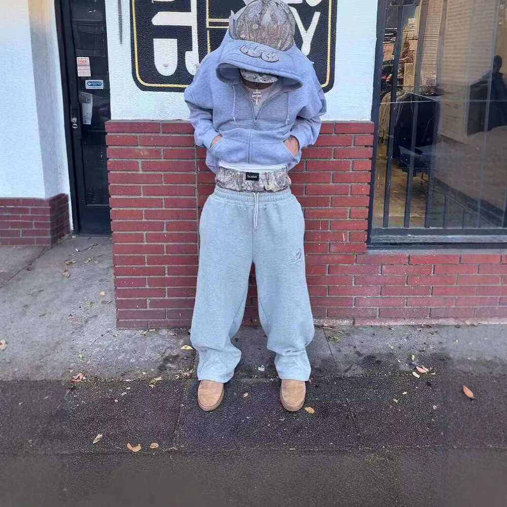 hoodie Women's Wear Street Hip-Hop Sweatpants With Embroidered Double Waistband Design, Fake Two-Piece Loose Casual Sports Pants jacket