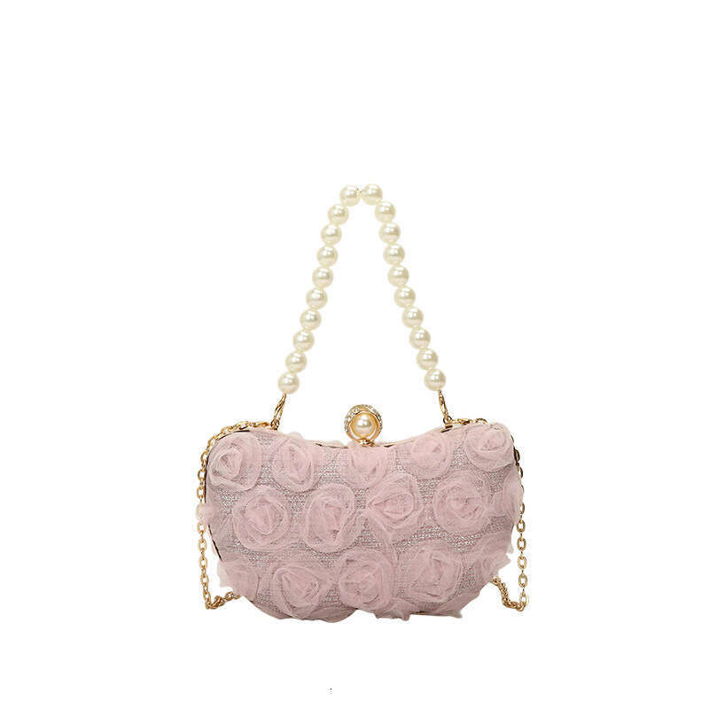 Sweet Chiffon Floral Evening Handbag Box for Women 2025 New Pearl New Chain Lock Single Shoulder Crossbody Bag