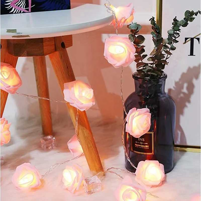 Pink Rose String Lights For Bedroom Battery Operated Flower LED Lights For Outside Romantic Home Dorm Room Festival Fairy Lights XJ250612