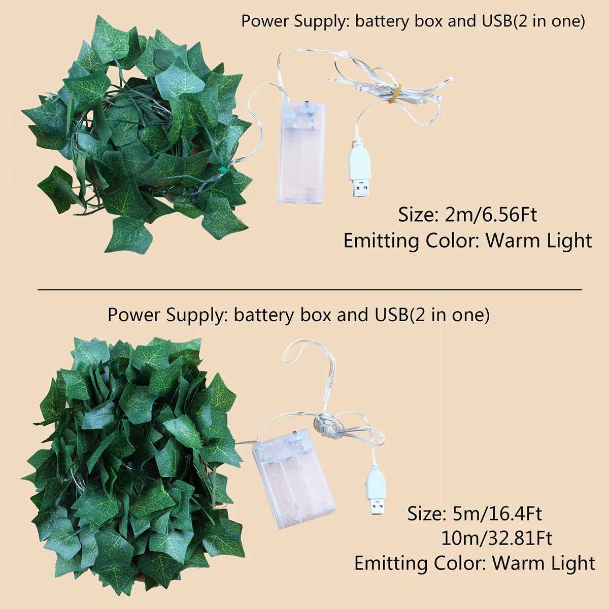 Flower Green Leaf String Lights USB And Battery Powered Ivy Vine Fairy Lights Garland For Party Wedding Courtyard Decoration XJ250612