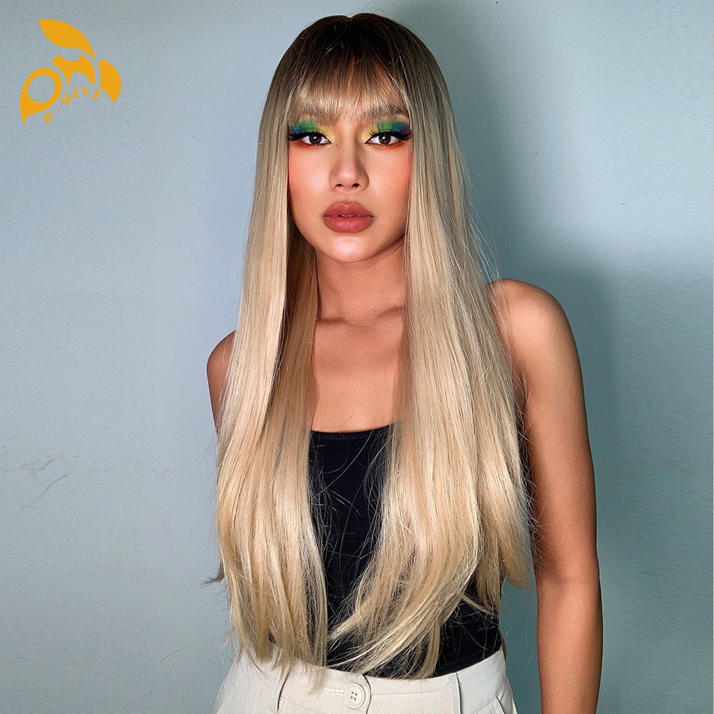 Free shipping Hair Wigs for womans wigs human hair large wave bang long curly hairfull head set women's wig color Gradient gray Burgundy Orange