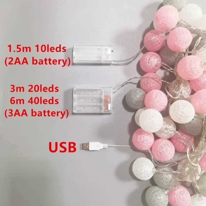 Festoon LED Cotton Thread Ball Fairy String Lights Wedding Holiday Garland Outdoor Garden Summer Camping Party Room DecorationXJ250612