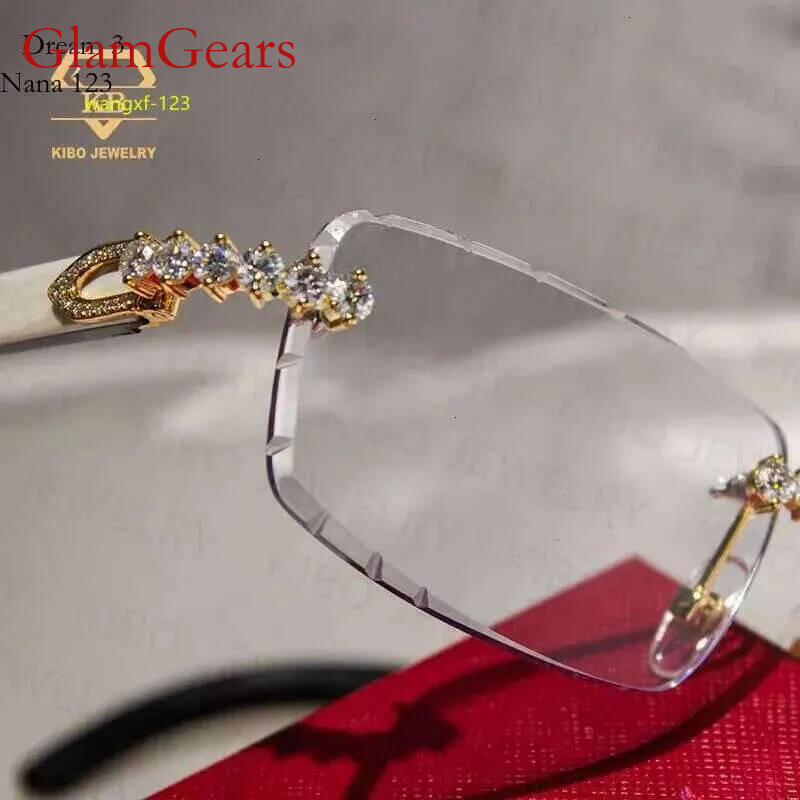 Pass Tester Buffalo Horn Cut Rimless Glasses VVS Moissanite Dia Iced Out Sunglasses For Men Women