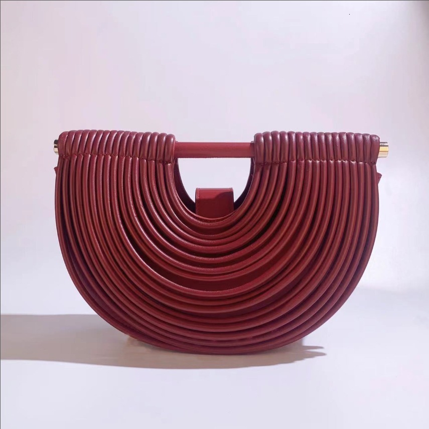 Free Shipping 2025 Summer New Designer Bag Bamboo Handmade Beach Bag Fashionable And High-quality Shopping Bag Semi-circular Handbag