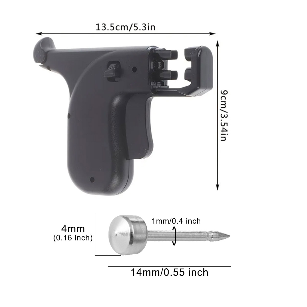 Ear piercer can only be used for 4mm head ear studs They are fast easy to operate and the product can be reused, Plastic