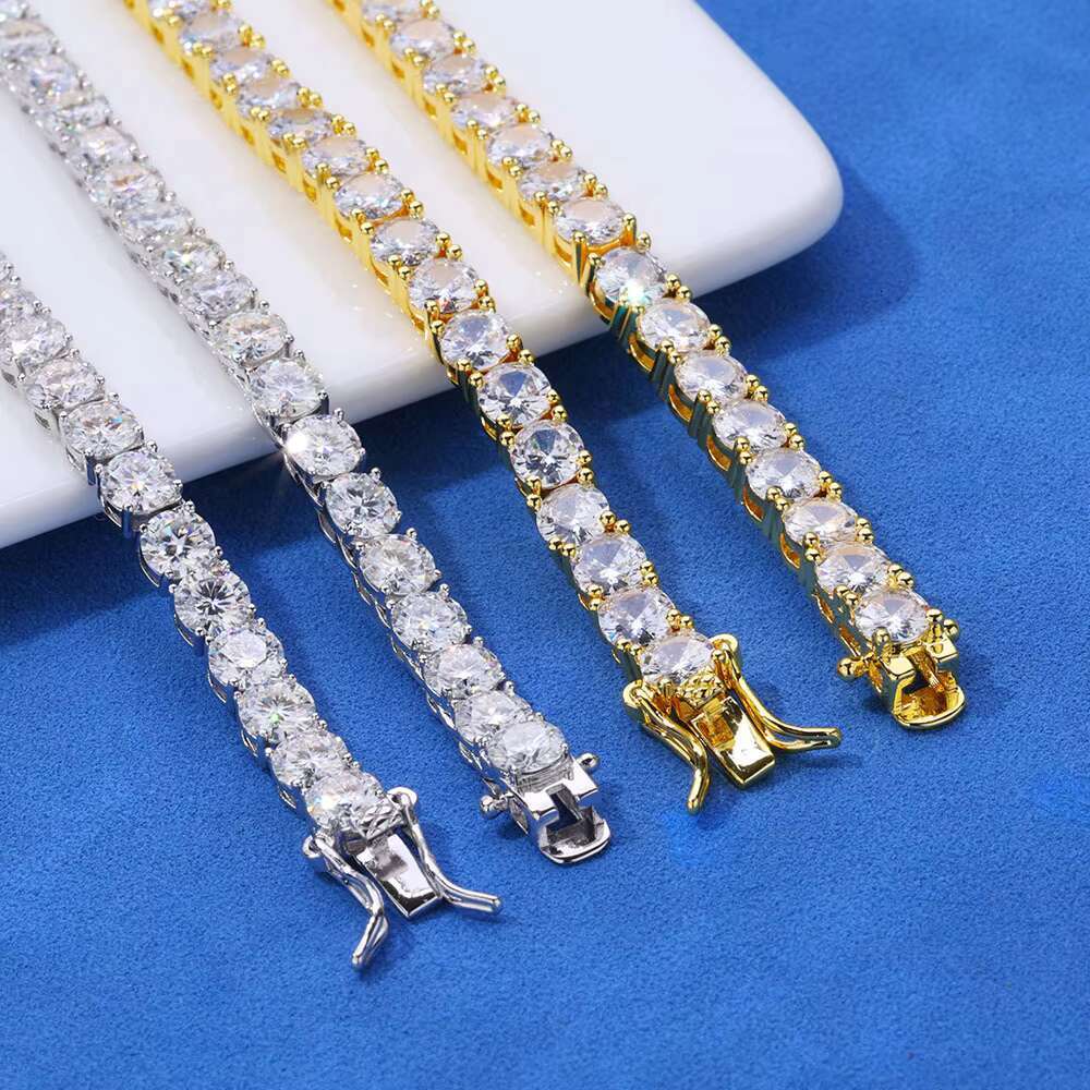VVS Morsonite S925 Pure Silver Plated Real Platinum 3mm-5mm Single Row Tennis Chain Moissanite Hip Hop Necklaces