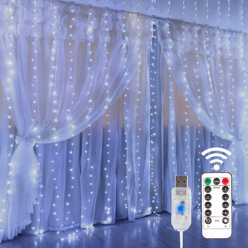 LED Copper Wire Curtain Lights USB Power Fairy Remote Garland LED Lights Christmas Decoration Garland Window Lighting Strings XJ250612
