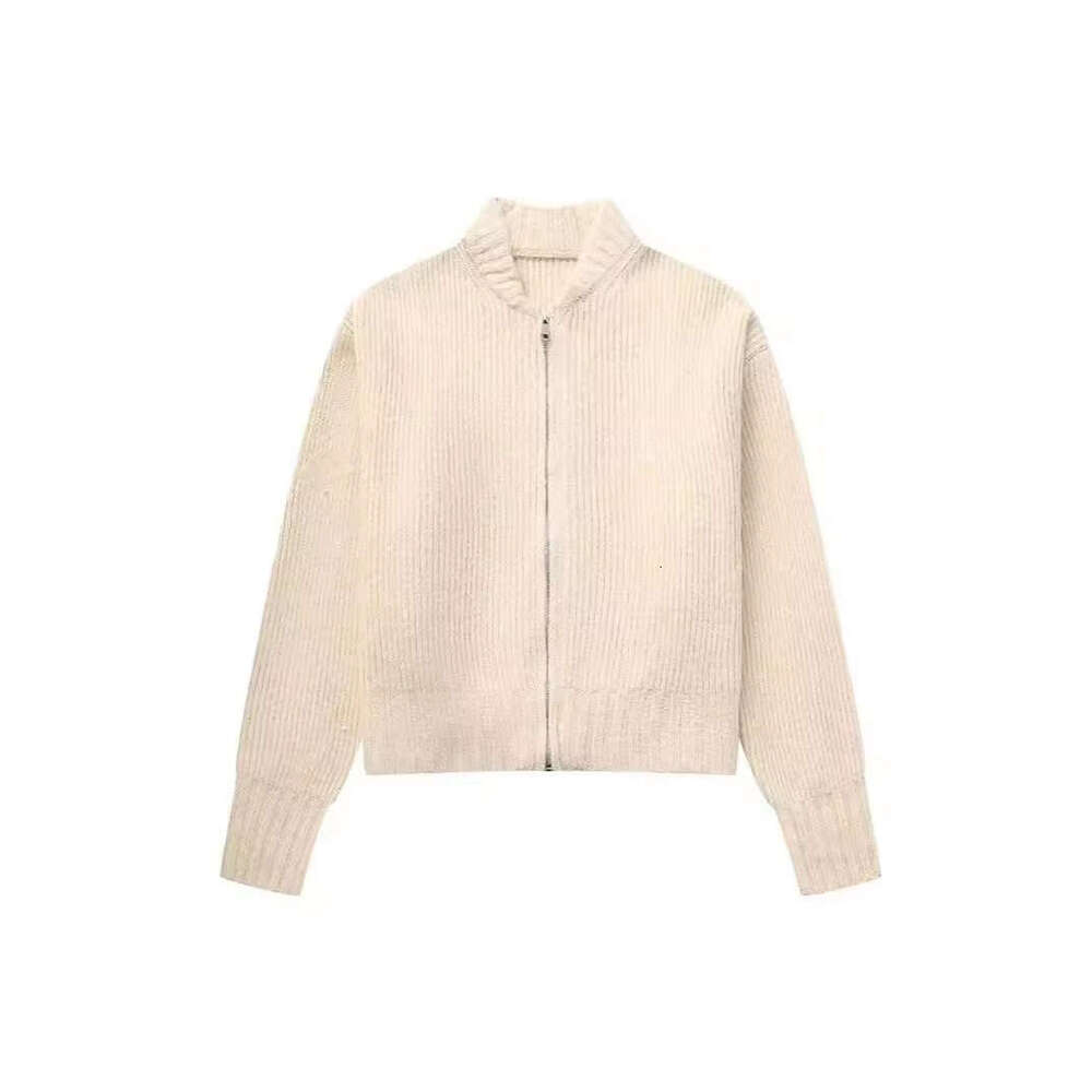hoodie Women's Wear Autumn Winter New High Street Jacket Knitted Gray Fashion Zipper Round Neck Long Sleeve Women's Sweater jacket