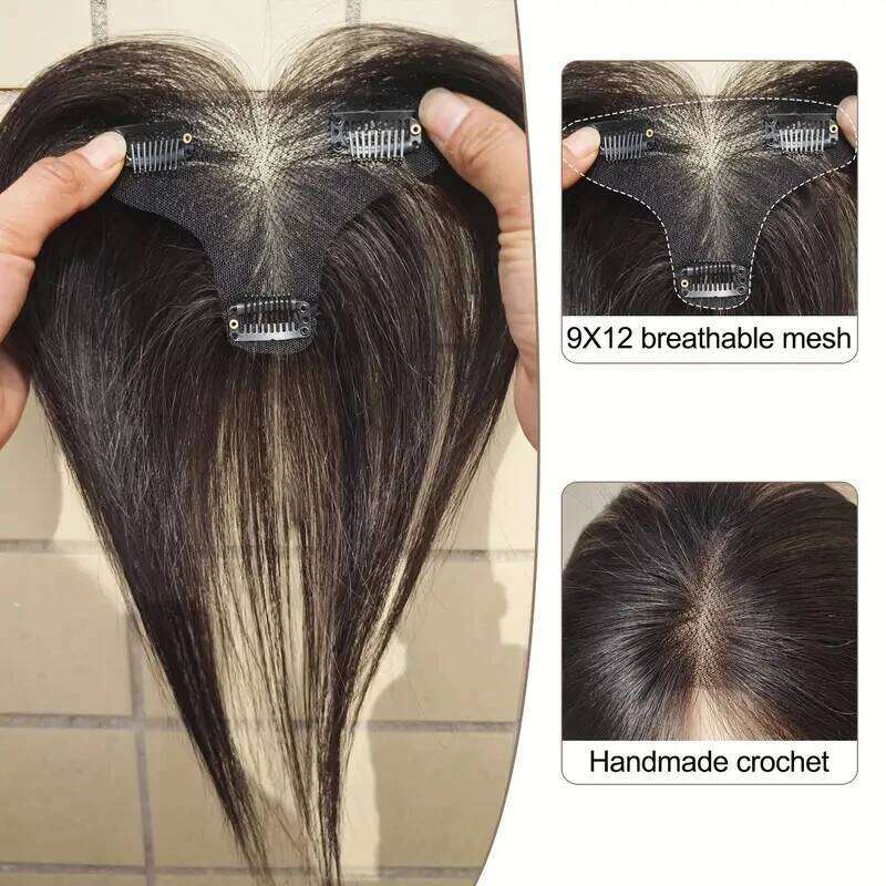 Elegant Women's Topper Real Human Straight Full Ideal for Thinning White Hair Coverage Beginner-Friendly