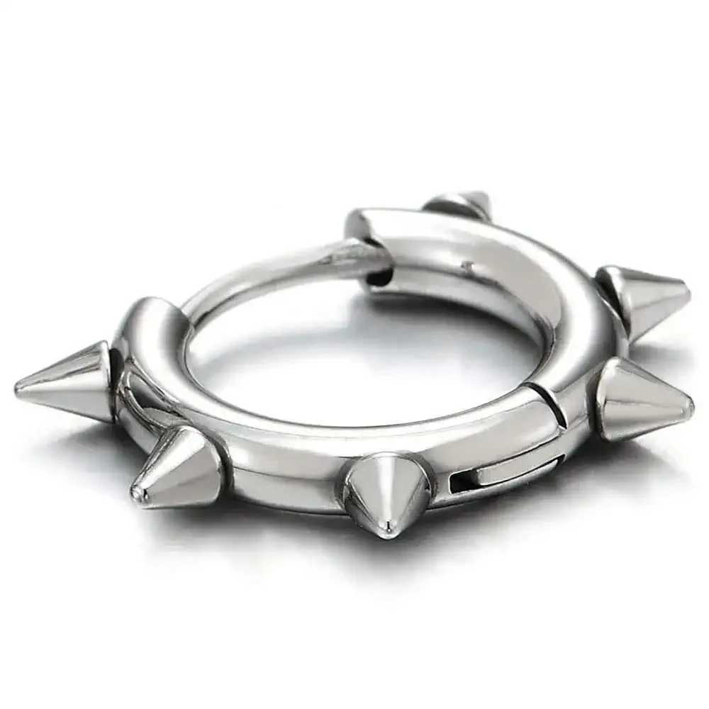 WKOUD 1 Pair Stainless Steel Spike Circle Huggie Hinged Hoop Earrings Men Women Gothic Rock Hiphop Triangle Cone Hoop Earrings V250629