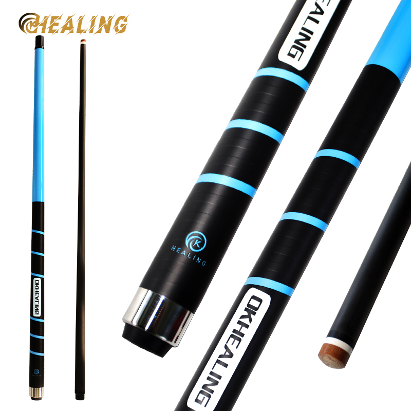 OKHEALING 1/2 Split Blue Carbon Fiber Pool Cue Bakelite Tip 12.9mm Length 58in Weight Adjust 19~21oz Uni-loc or 3 Teeth Joint Billiard Cues Pool Game 