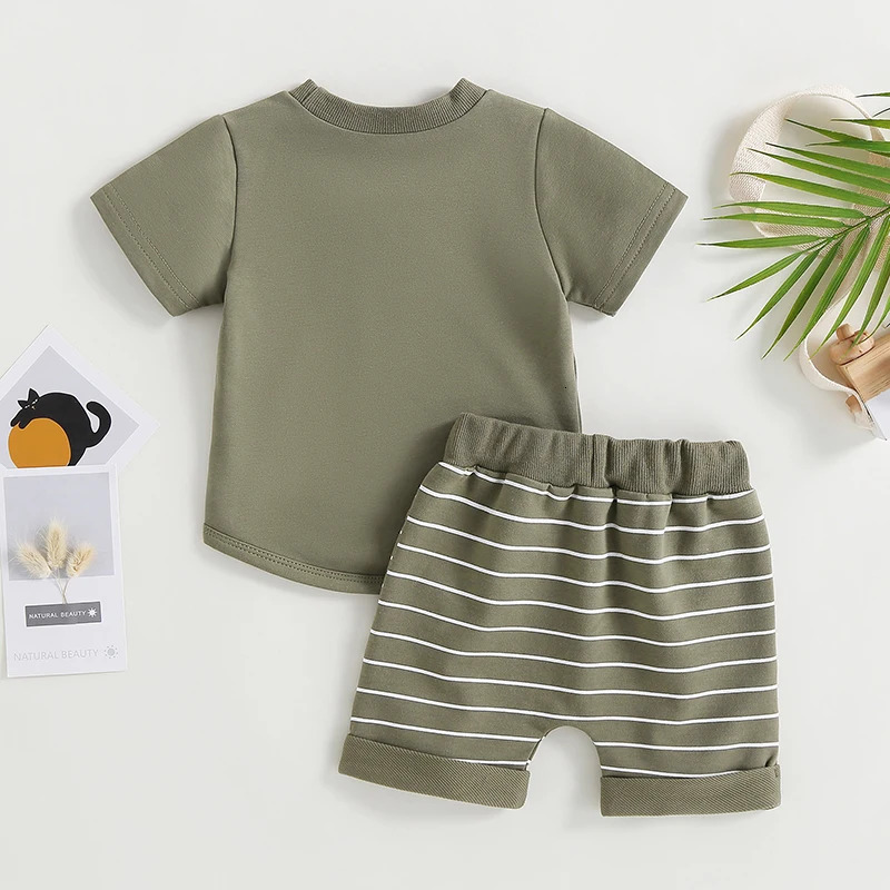 -03-01 Lioraitiin 0-4Years Baby Kids Boys 2Pcs Summer Set Short Sleeve Crew Neck T-shirt with Striped Shorts Outfit 250613