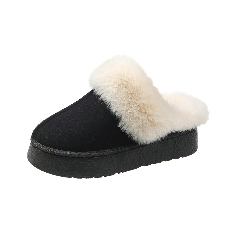 Free Shipping Winter New Design Thick Bottom Baotou Hairy Slippers for Women Wearing Snow Warm Cotton Dragging Size 36-41