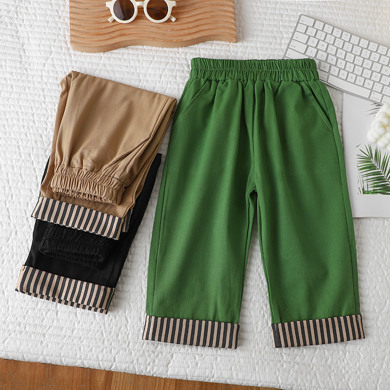 Spring Autumn Korea 2 3-10 Years Student Striped Elastic Child Trousers School Style Cotton Long Pants For Baby Kids Boys 211103