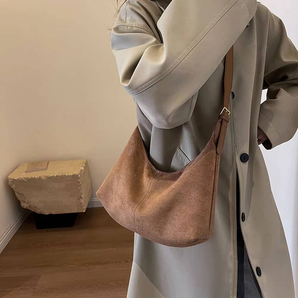 Vintage Handbag Purse for Women Suede Shoulder Causal Crossbody Bags Female Luxury Designer Clutch Ladies Crescent Hobo Bag ddmynov