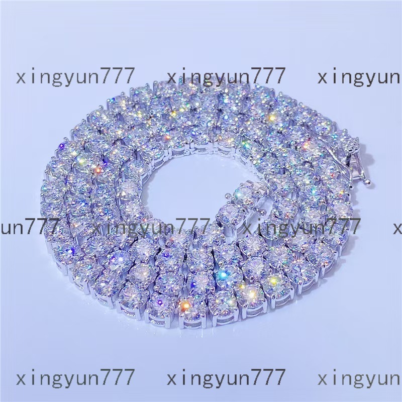 VVS Morsonite S925 Pure Silver Plated Real Platinum 3mm-5mm Single Row Tennis Chain Moissanite Hip Hop Necklaces