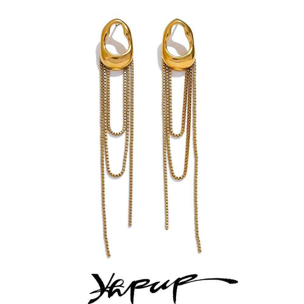 Yhpup 316L Stainless Steel Geometric Tassel Chain Drop Dangle Earrings for Women Temperament Popular Waterproof Jewelry Gift M250613