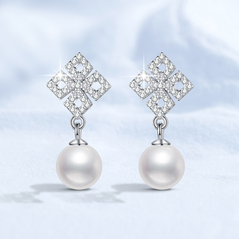 Full Diamond Moissanite Stud Earrings, S925 Sterling Silver Earrings, Women's Natural Freshwater Pearl Earrings, Premium Fashion Earrings, Wholes