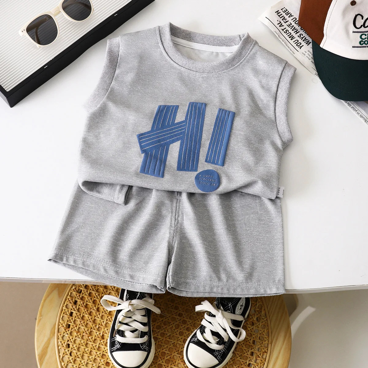 Childrens Clothing Set Letter Printed Sleeveless Vest Top Shorts 2PCS Kids Clothes Boys Baby Outfits Set Clothes Set 250613
