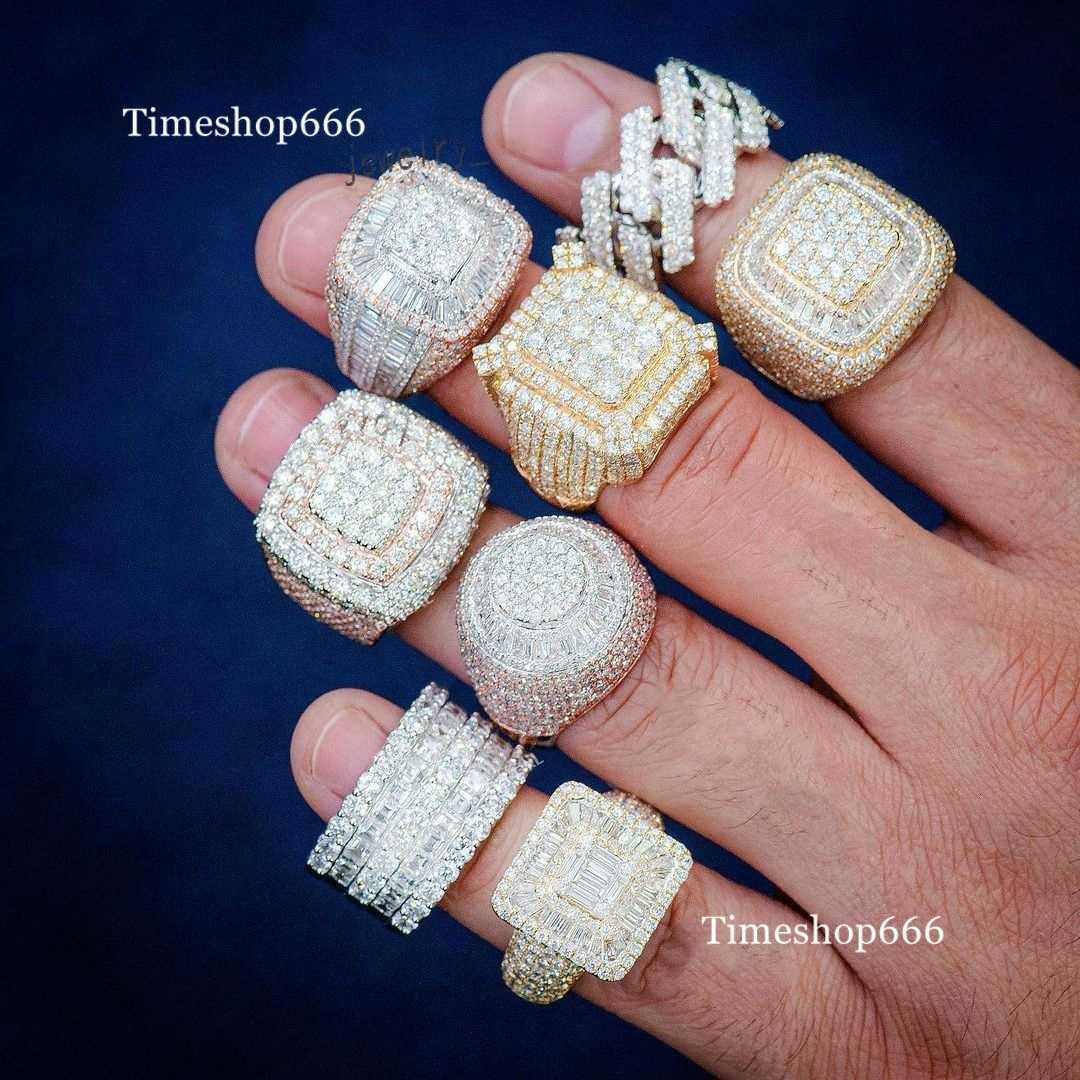 Band Rings Wholesale Vvs Iced Out Moissanite Pass Diamond Test 14K Gold Men 925 Silver Ring Hip Hop Cuban Link Star Skull Rings Jewelry Men