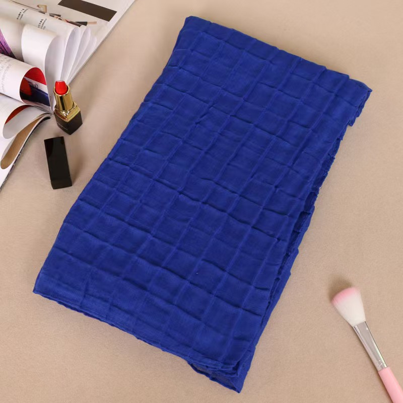 T958 pleated plaid Japanese and Korean popular cotton and linen thin scarf Indian style breathable polyester yarn long scarf