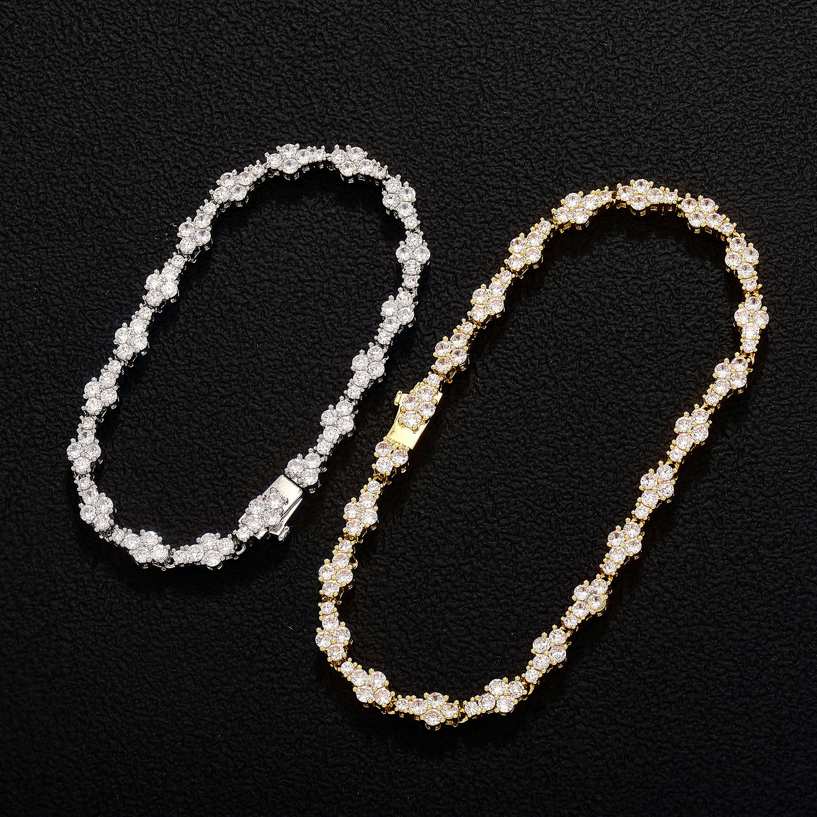 5mm 7/9 Inch Pink Cz Stones Womens Bracelet Anklet Hip Hop Tennis cross Chain Foot Ankle Bracelets Spring Buckle Sparkly Cubic Zircon Diamond Jewelry 