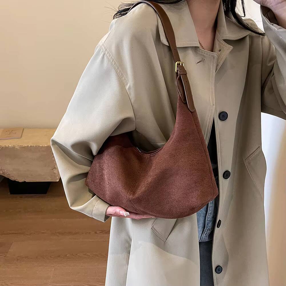 Vintage Handbag Purse for Women Suede Shoulder Causal Crossbody Bags Female Luxury Designer Clutch Ladies Crescent Hobo Bag ddmynov