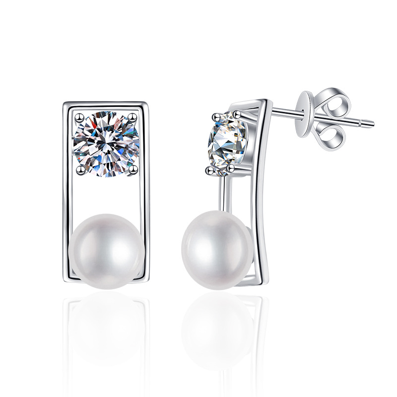 S925 Sterling Silver Stud Earrings, Women's Affordable Luxury French Geometric Moissanite Earrings, D-Color 1-Carat Studs, High-End European and 