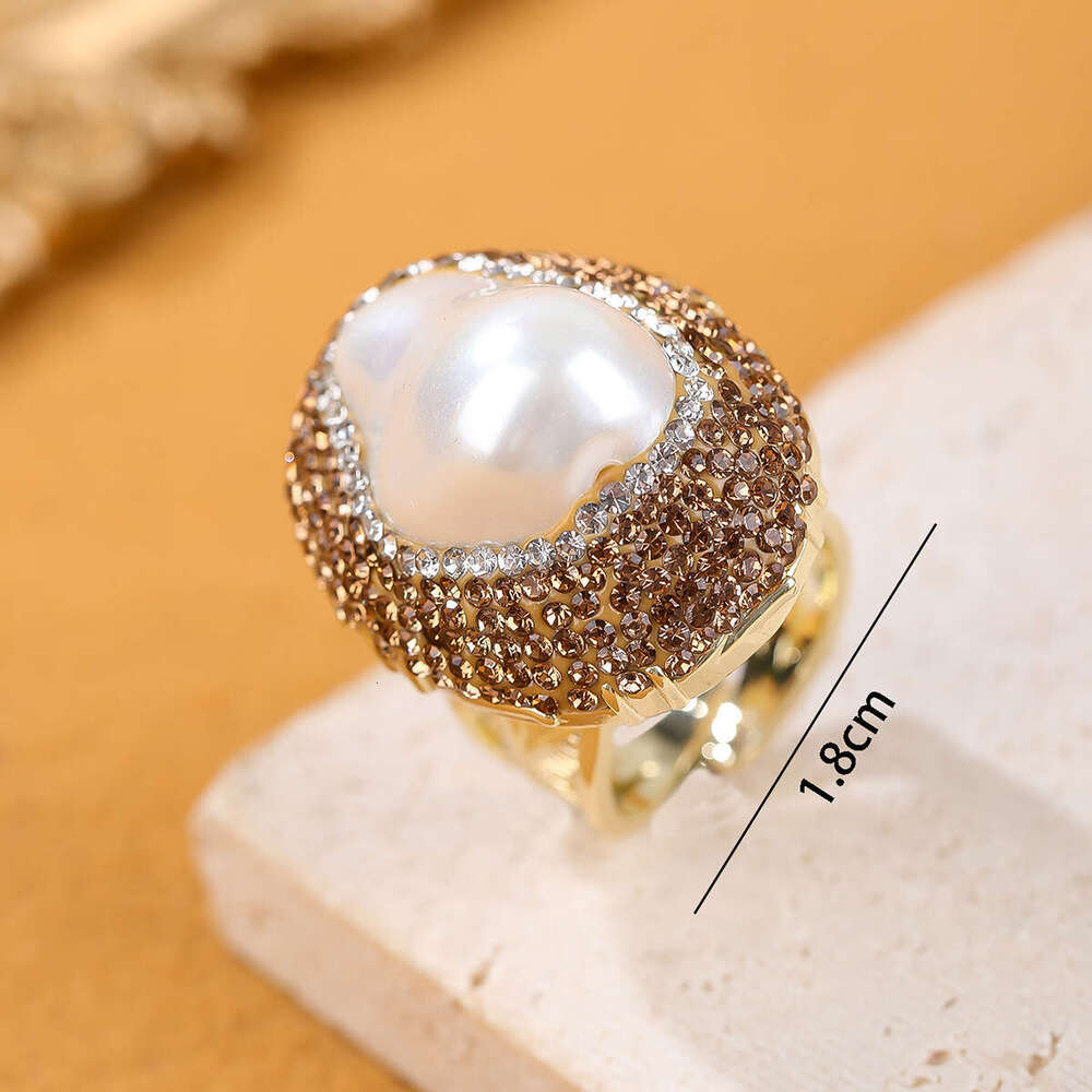 TEMU Hot Style Baroque Pearl Clay Inlaid Wide Adjustable Open Ring for Women Party Gift