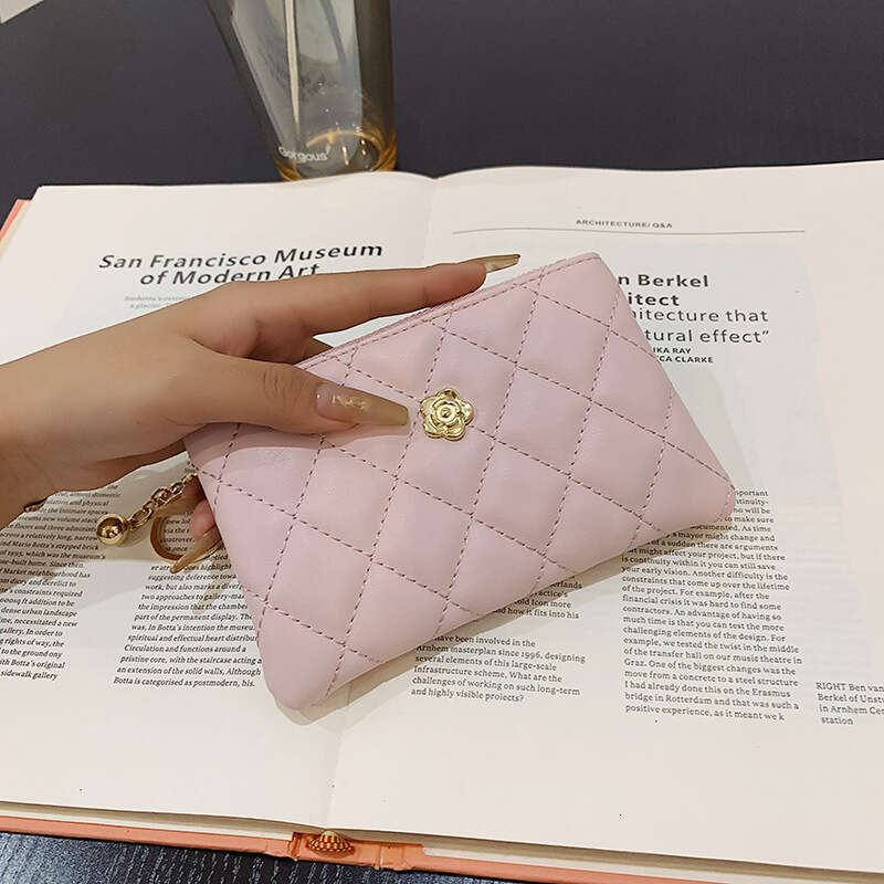 small Wallet for Women, Short and Thin, New Driving License Key Holder Card Clip, Camellia Quilted Zipper Coin Purse