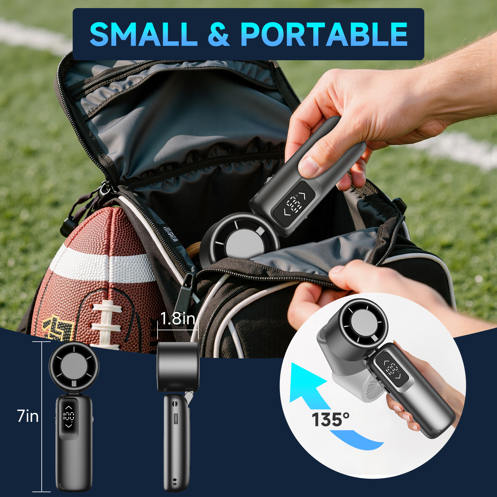 Portable Handheld Fan with LCD Display - 1-100 Speed Settings, 4000mAh Rechargeable Battery, Foldable Design for Travel, Outdoor & Office Cooling