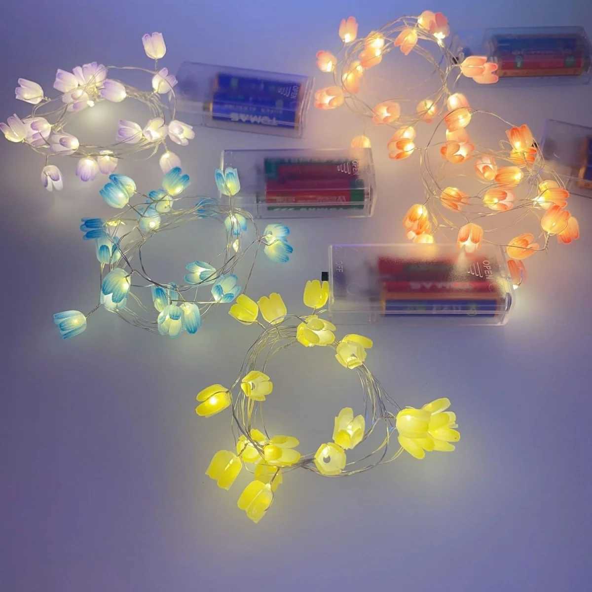 1PC Glamorous Tulip String Light DIY Flowers LED Fairy Lamp Battery Powered Warm White For Home Wedding Romantic Holiday Decor XJ250612