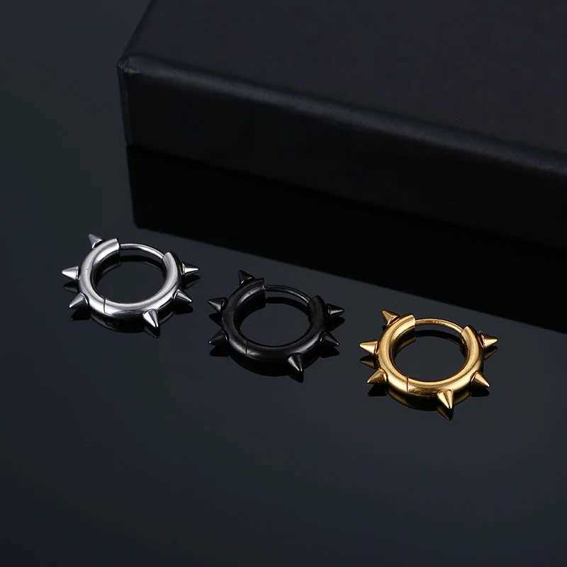 WKOUD 1 Pair Stainless Steel Spike Circle Huggie Hinged Hoop Earrings Men Women Gothic Rock Hiphop Triangle Cone Hoop Earrings V250629