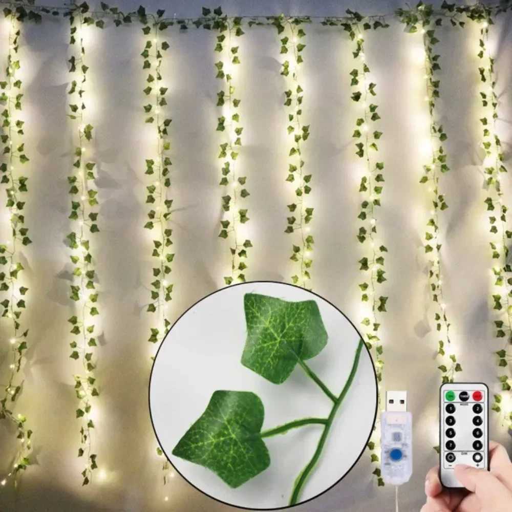 3M USB Maple Leaf Curtain Lights Ivy Artificial Green Leaf Garland Fairy Light String for Wedding Holiday DecorationXJ250612