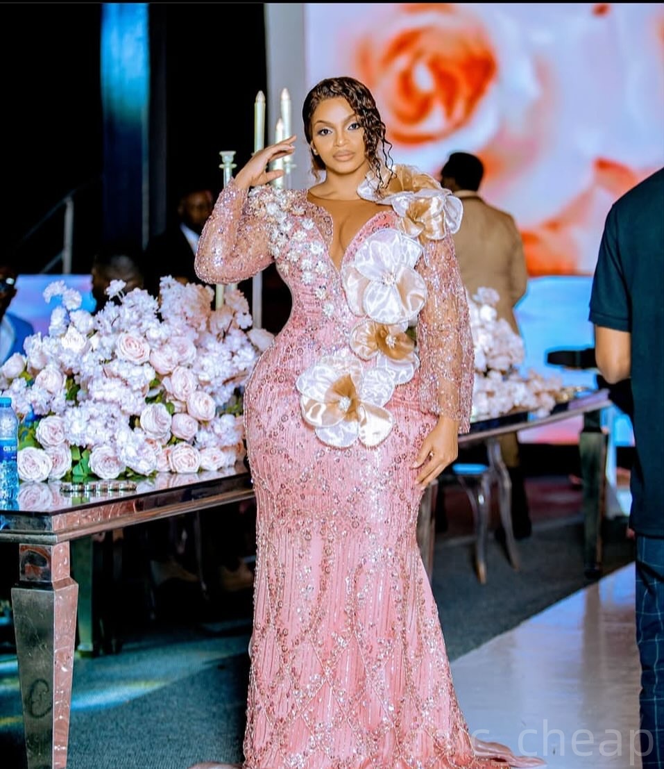 Pink Mermaid Prom Dresses 2025 Flowers Sequined Sparkly Vintage Evening Formal Party Second Birthday Engagement Gowns Plus Size Dress For Special Occa