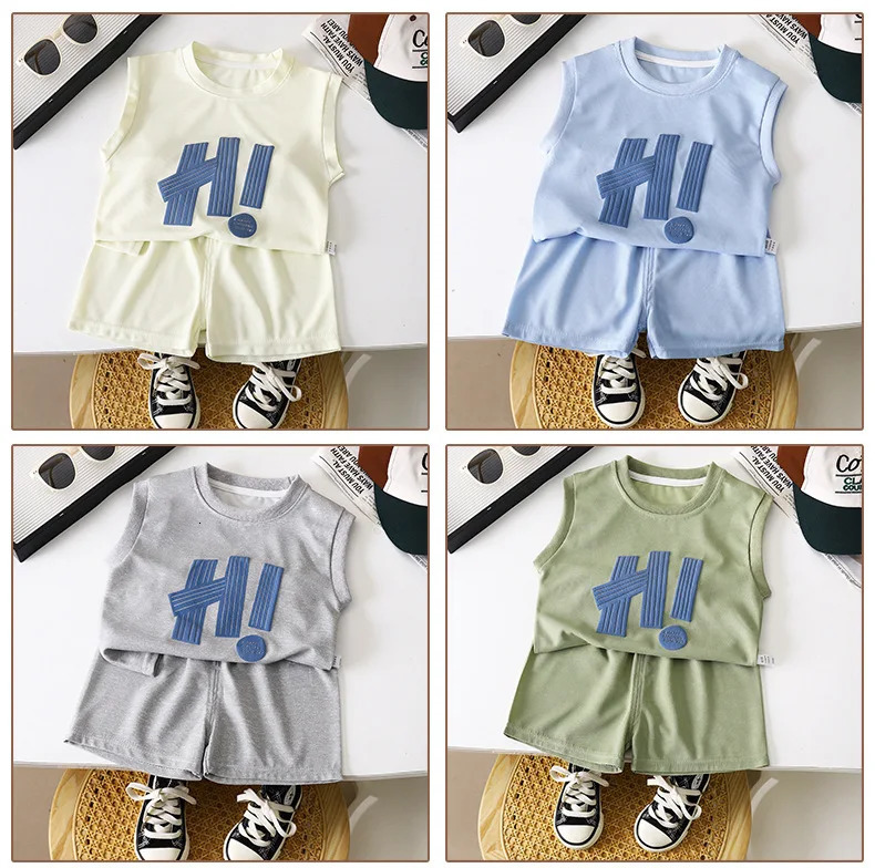 Childrens Clothing Set Letter Printed Sleeveless Vest Top Shorts 2PCS Kids Clothes Boys Baby Outfits Set Clothes Set 250613