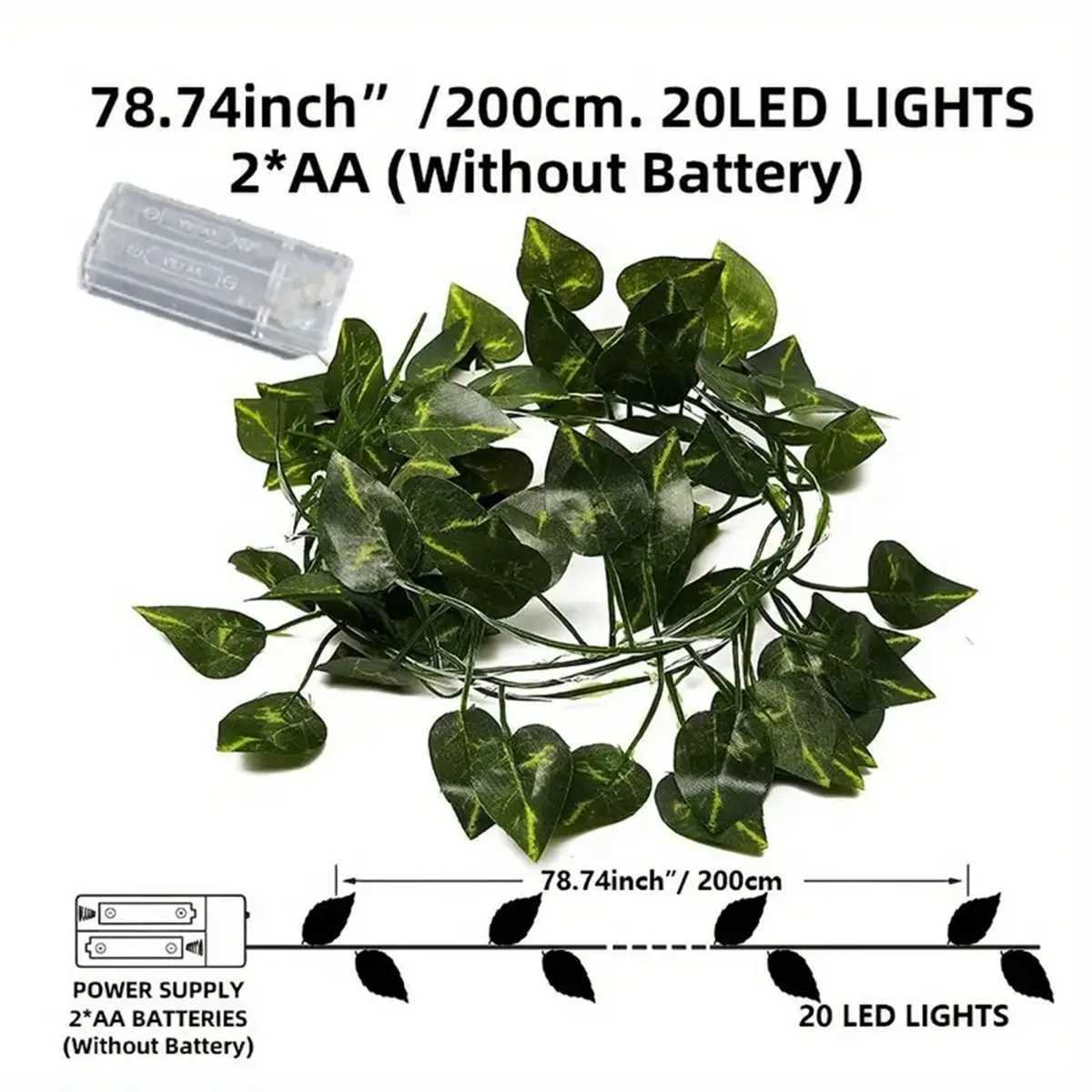 1pc Artificial Plants LED String Lights 6.56ft 20LED Scindapsus Leaves String Lights Battery Operated For Hanging Festival Decor XJ250612